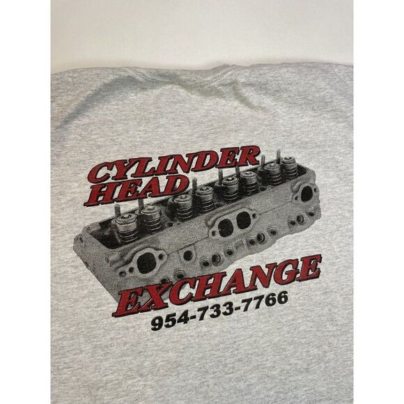 VINTAGE Cylinder Head Exchange Graphic Pocket T-shirt Men XL Gray Short Sleeve - Picture 2 of 8